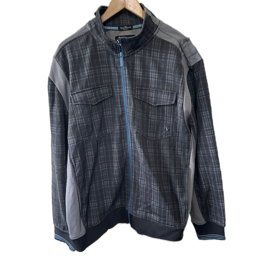 Marc Ecko Cut & Sew Men's Performance Track Field Gym Zip Up Plaid Jacket XL